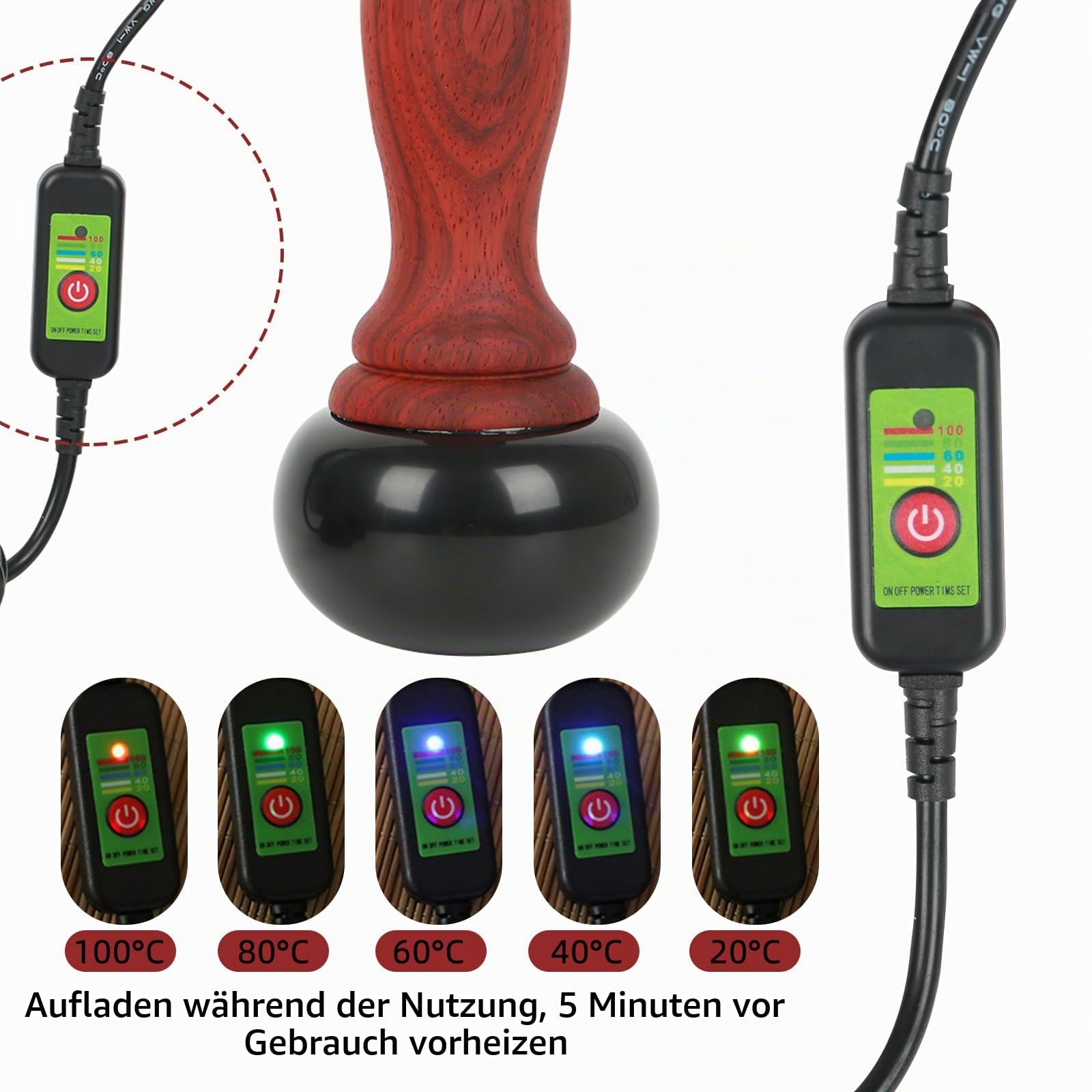 Elektrisches Hot-Stone-Massagegerät, Natürliches Bian-Stein Gua Sha-Kratzmassagegerät mit Fünf-Gang-Temperaturregelung für die Entspannungsbehandlung zu Hause, SPA, Schmerzlinderung