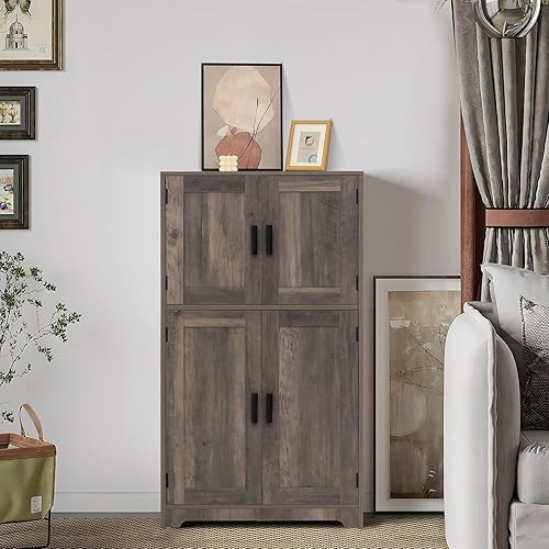 Miniatura 2 de Quimoo Armario de almacenamiento grande, armario de baño con 4 puertas y 2 estantes ajustables, armario, armario de piso de baño para baño, oficina