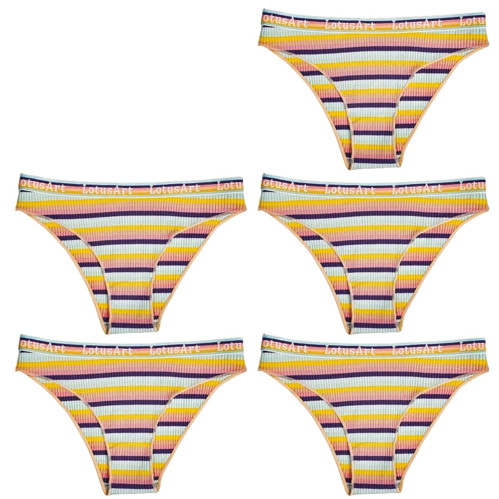 bielizna damska 5 sztuk damskie seksowne bawełniane majtki w paski damskie niski stan miękkie majtki plus size bielizna bielizna damskie rajstopy żółte 5 szt. - L (50-60 kg)