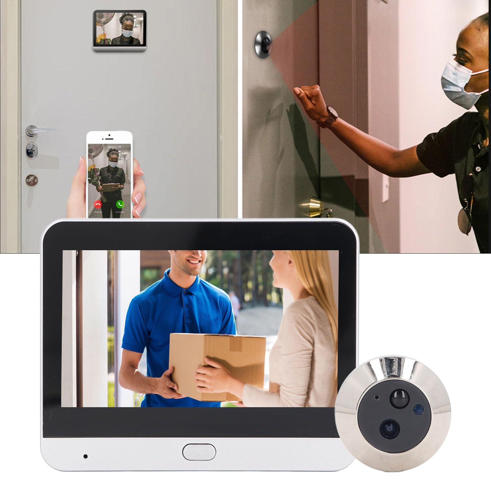 Cryfokt Timbre con Vídeo Inteligente, Cámara de Timbre WiFi Inalámbrica 1080P con Pantalla LCD IPS de 4,3 Pulgadas, Intercomunicador de 2 Vías, Detección de Movimiento PIR, Visión
