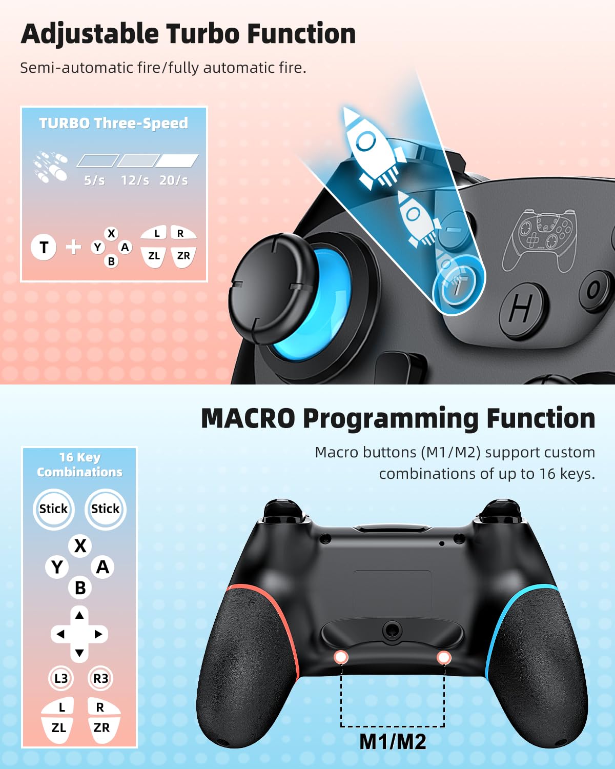 Switch 2 Pro Controller Accessori Bundle per Nintendo Switch 2, kit 17 in 1: controller wireless, borsa per il trasporto, volanti, maniglie per JoyCon, custodia protettiva per console Nintendo Switch