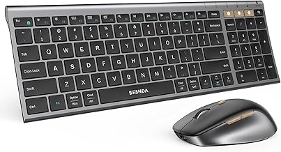 seenda Wireless Bluetooth Keyboard and Mouse Combo, 3 Device Connection, Rechargeable Slim Compact Combo Compatible for Mac OS Windows PC Laptop MacBook iPad - Brown Connect Button