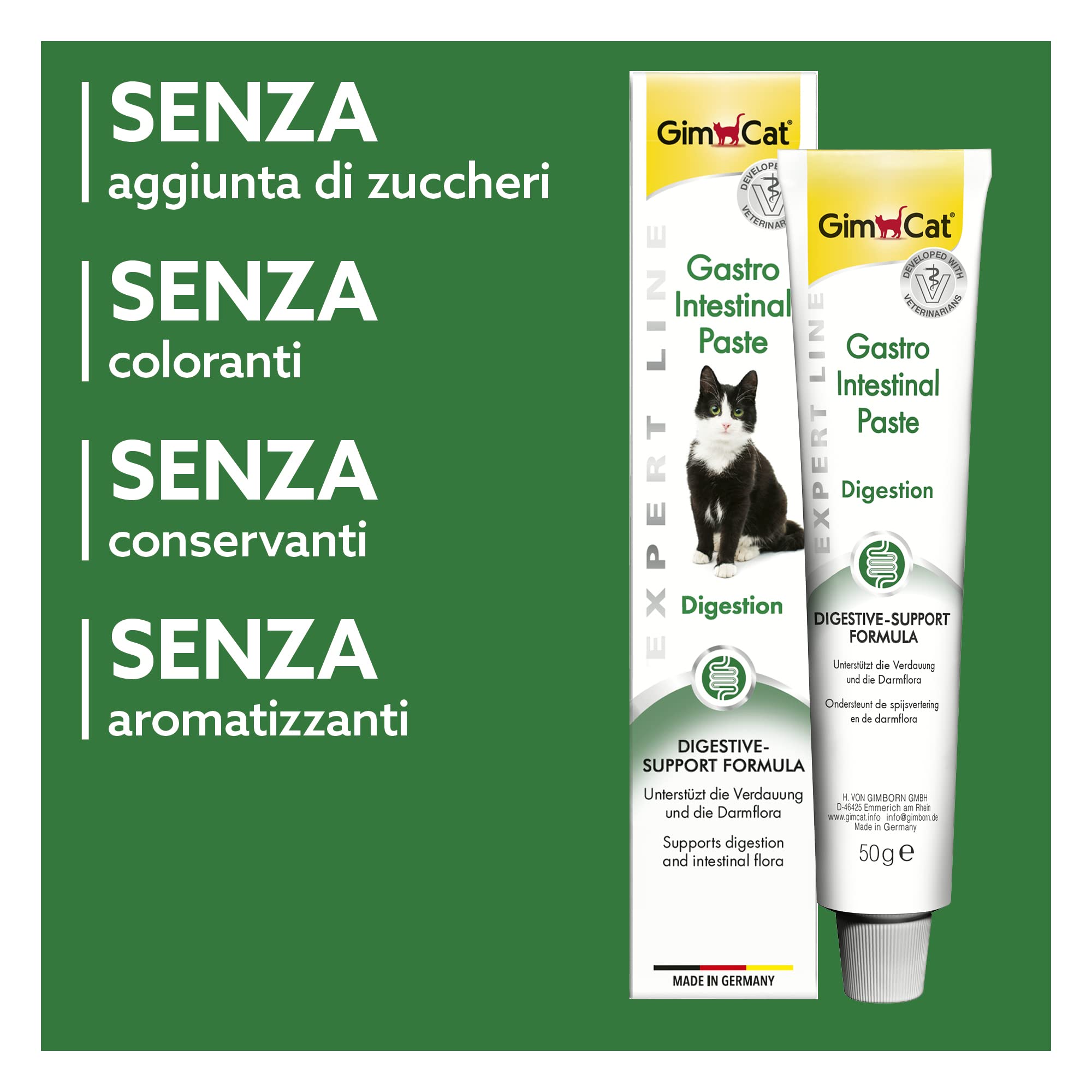 GimCat EXPERT LINE Gastro Intestinal Pasta, Snack per gatti funzionale che favorisce la digestione e l’equilibrio della flora intestinale, 1 tubetto, 1 x 50 g