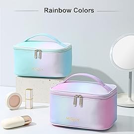KITENROM Makeup Bag Portable Travel Cosmetic Bag with Brush HolderWaterproof Make Up Bag For Women with Handle Rainbow Gradient Green