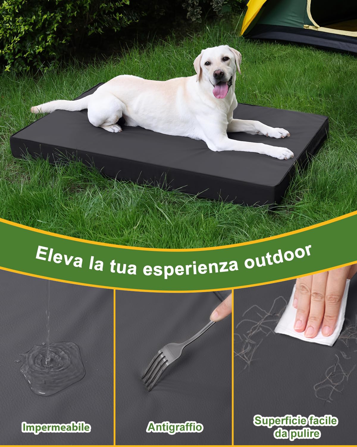 Favodormir Impermeabile Cuccia Cane Interno ed Esterno,Ortopedica Cuscino Cane in Ecopelle,Sfoderabile e Lavabile,Materassino per Cani Taglia Grande, Letto per Cani,Nero,119x73x9cm