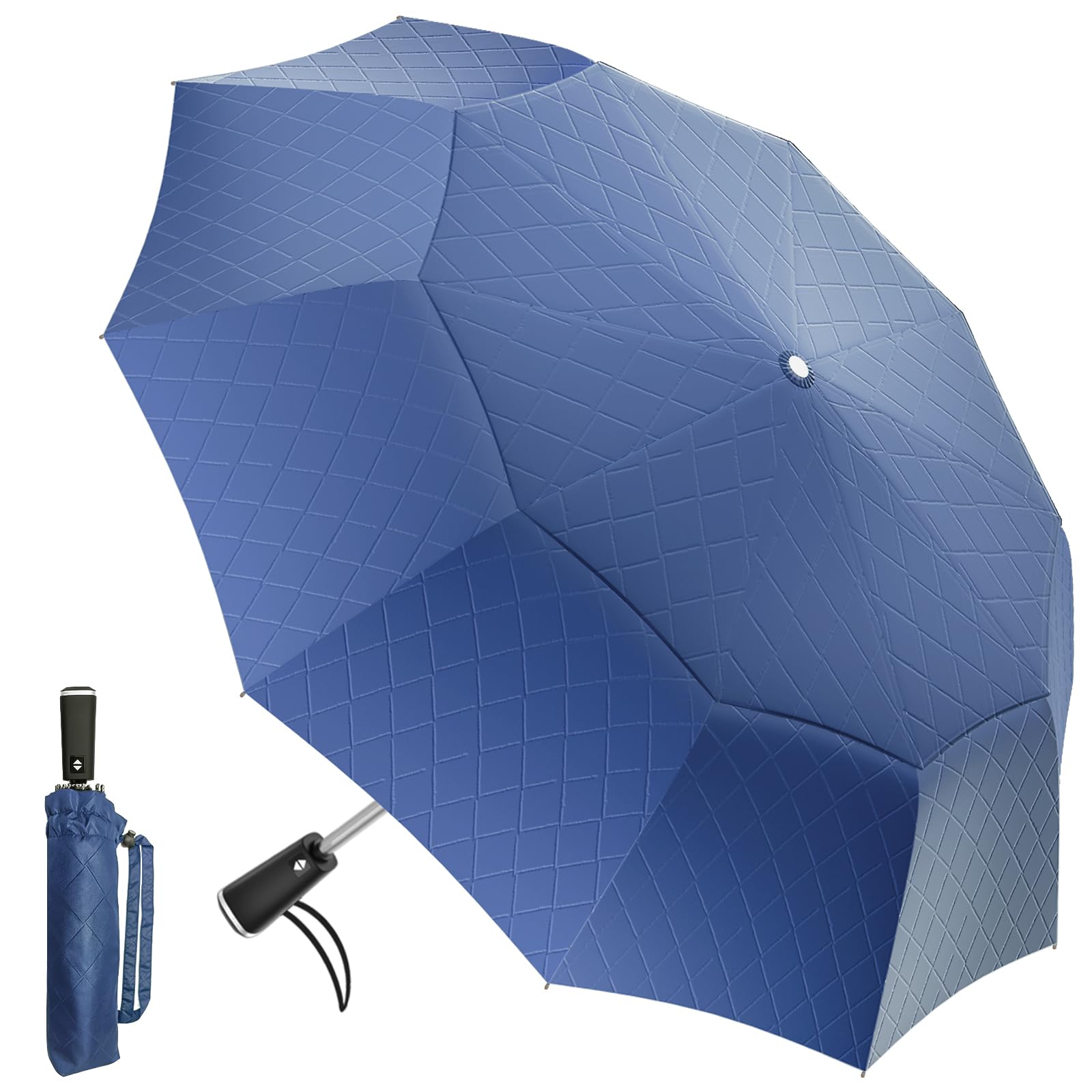 Satol Grand parapluie de golf de 137,2 cm, coupe-vent, 10 baleines, ouverture/fermeture automatique, parapluie de voyage surdimensionné, pliable et portable, UPF 50+, soleil et pluie, parapluie