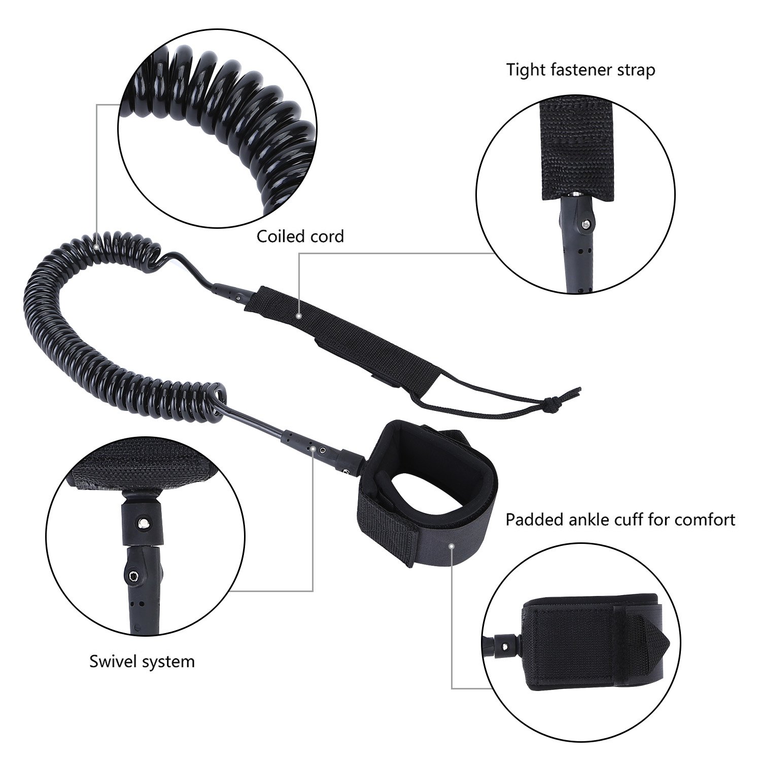 NONMON Leash da SUP Surf, 7mm 8mm 8 10 11 Piedi Lacci di Sicurezza da Tavola de Surf TPU Guinzaglio Regolabile Spirale, Cordone Forte Accessoro per Stand Up Paddle Board SUP Shortboard