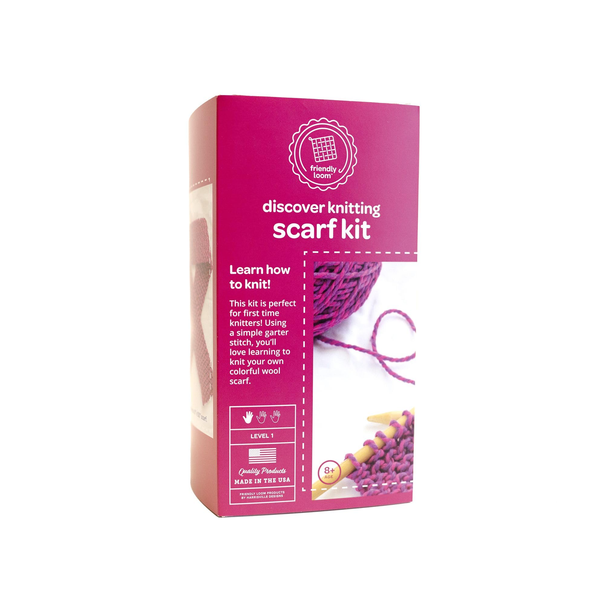 friendly loom Harrisville Designs - Kit de punto rápido para tejer bufanda de Harrisville Designs, para principiantes para niños y adultos, hilo de lana fabricado en los Estados Unidos, color rosa