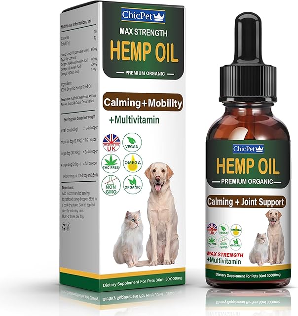 ChicPet UK Hemp Oil for Dogs Cats Pets | Naturally Supports Calming and Mobility | Made in The UK | Organic | 30000mg 30ml
