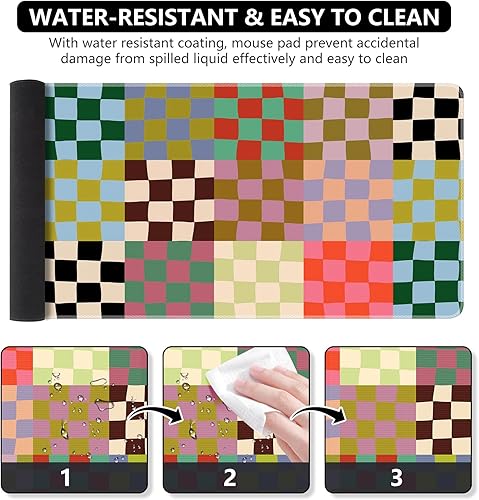 Miniatura 4 de iCasso Tapete de escritorio a cuadros, bonito tapete XXL grande para mouse funda de escritorio, alfombrilla grande antideslizante con bordes