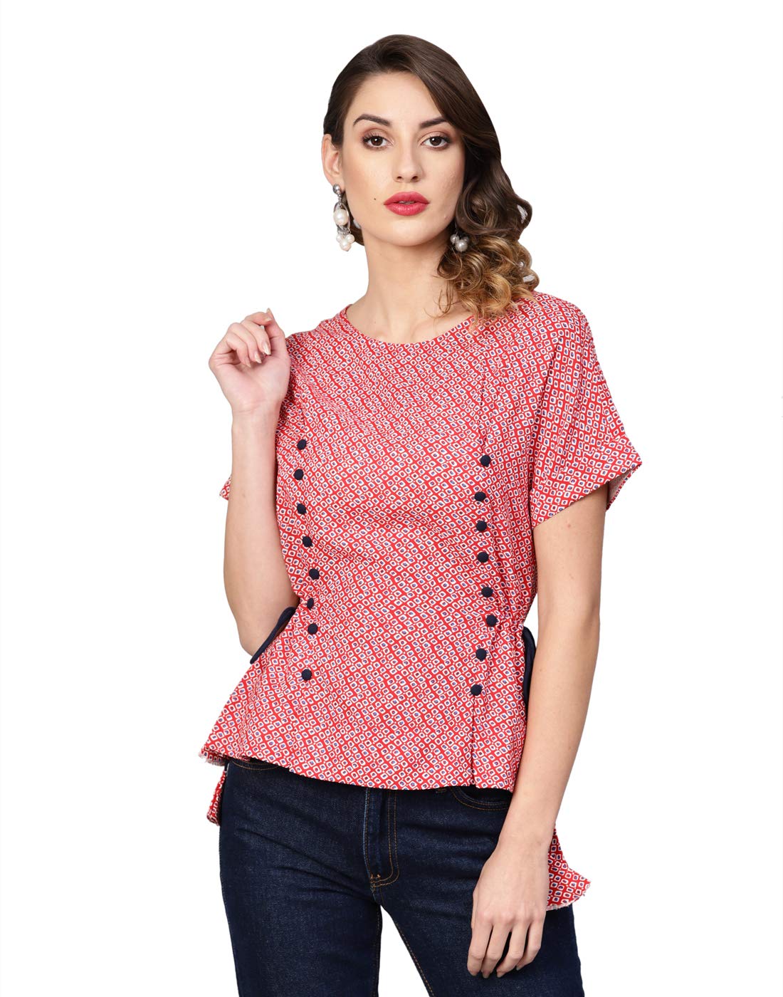 Yash GalleryWomen's Rayon Geometric Straight Top for Women