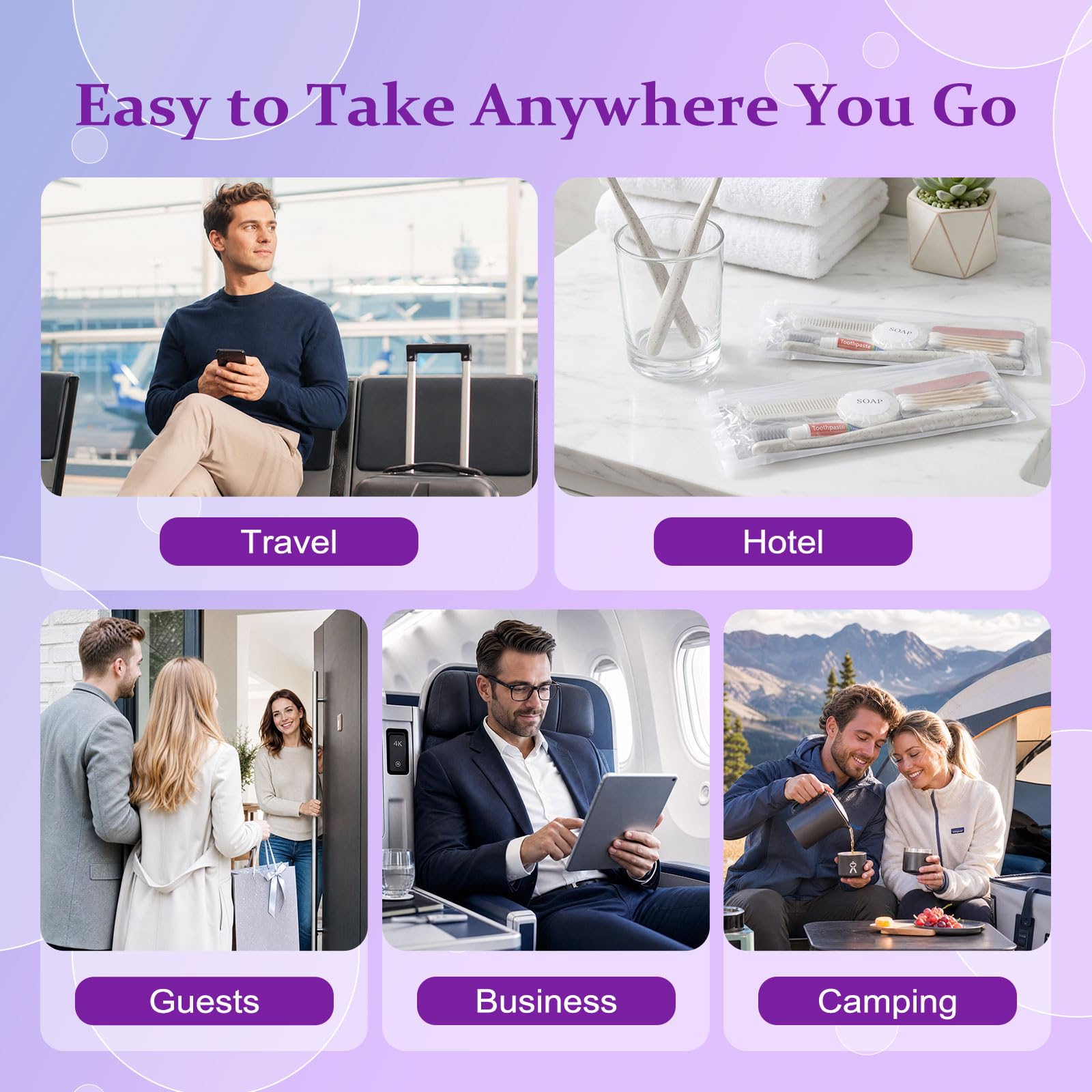 Kit da toeletta da viaggio, kit di igiene personale usa e getta, 7 in 1, kit di articoli da toeletta di base per uomini e donne, forniture per la cura dei senzatetto, kit di beneficenza per