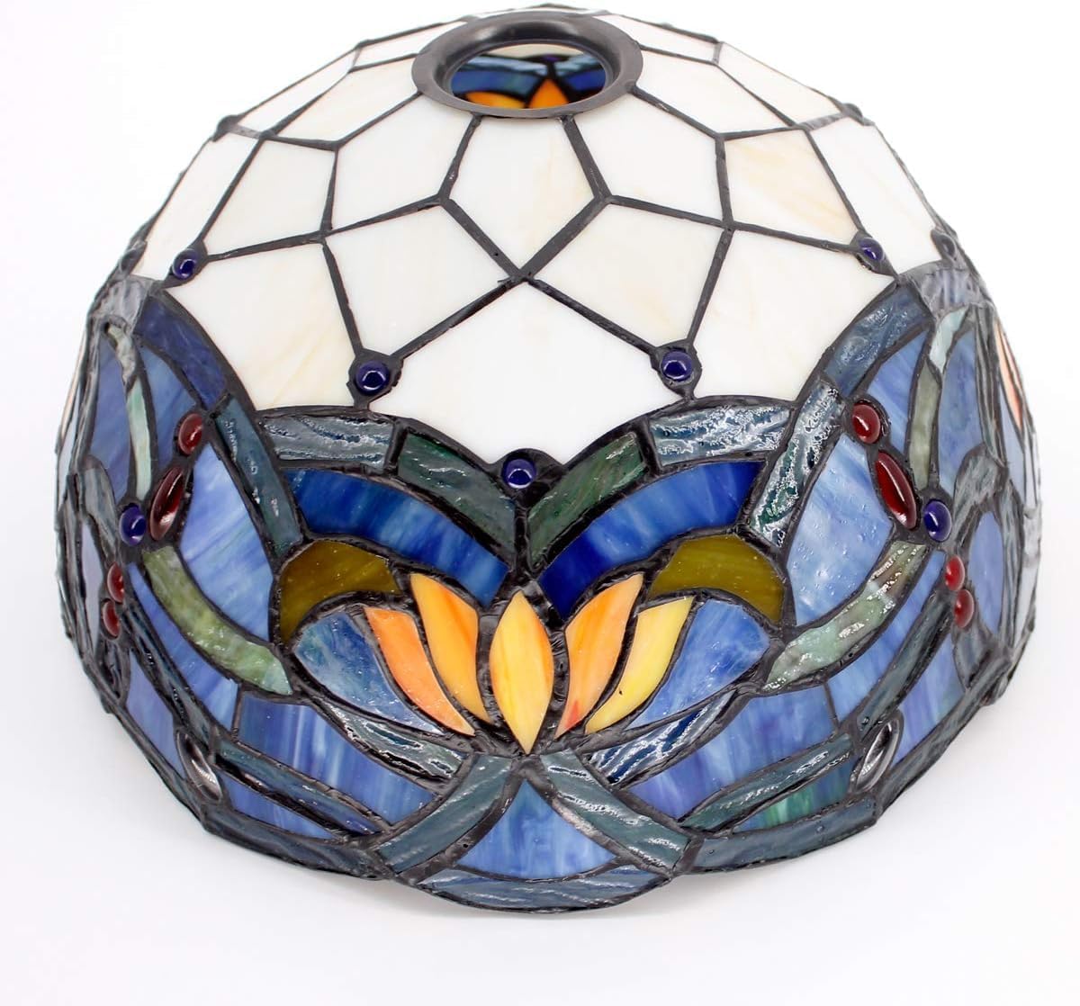 Tiffany Lamp Shade Replacement 12X6 Inch Stained Glass Lampshade Only 1-5/8-Inch Fitter Opening for Arched Floor Lamp, Torchiere Lamp, Pendant Light (Blue Lotus)