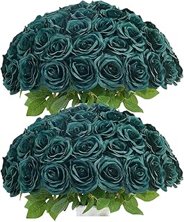 50pcs Emerald Green Roses Artificial Flowers Bulk,Fake Roses Silk Flower with Stems Realistic Flowers for Wedding Centerpiece Home Party Decor