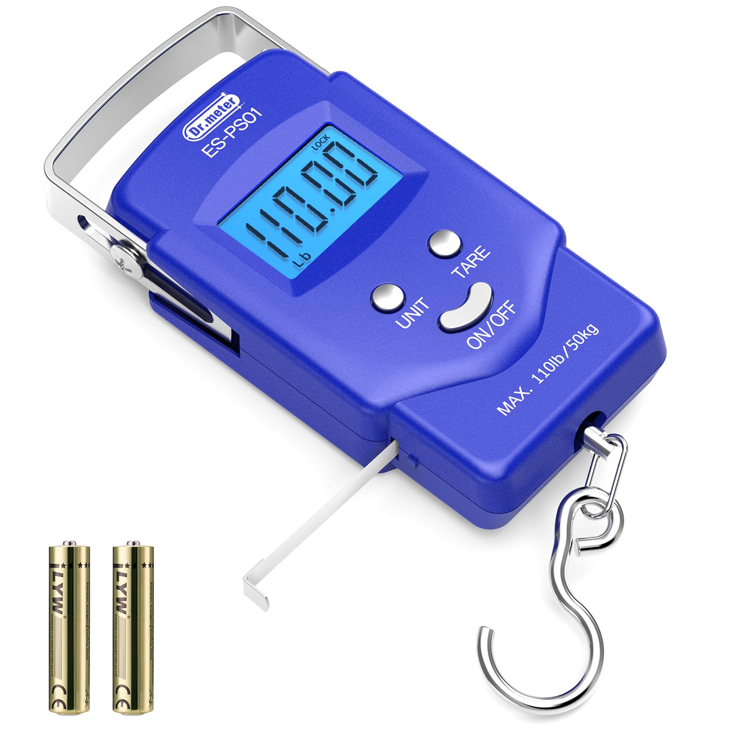 Fish Scale Luggage Scale Fishing Gear - 110lb Backlit LCD Display Digital Scale with Built-in Measuring Tape - Fishing Scale with 2 AAA Batteries, Pocket Size - Fishing Gifts for Men