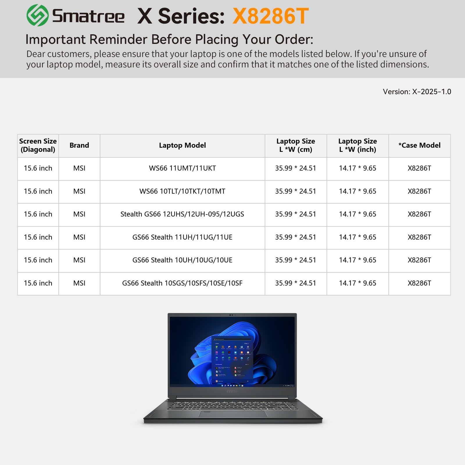 Smatree Twardy futerał ochronny z pianki EVA, kompatybilny z 39.6 cm MSI GS66 Stealth 11U/10U/10S, dla 39.6 cm MSI WS66 11U/10T, dla 39.6 cm Stealth GS66 12U, antywstrząsowe etui na laptopa (X8286T)