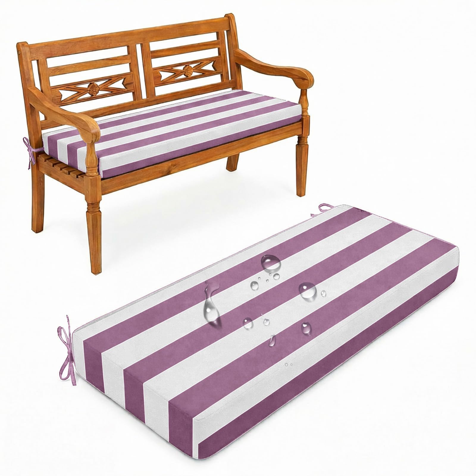 Aocase Outdoor Bench Cushion - 120cm/150cm/100cm/90cm x 35cm/30cm, Non-Slip Washable Cover, Zippered Removable, High-Resilience Foam,for Garden Benches, Bay Windows, Long Chairs,N09,65x45cm — image 1