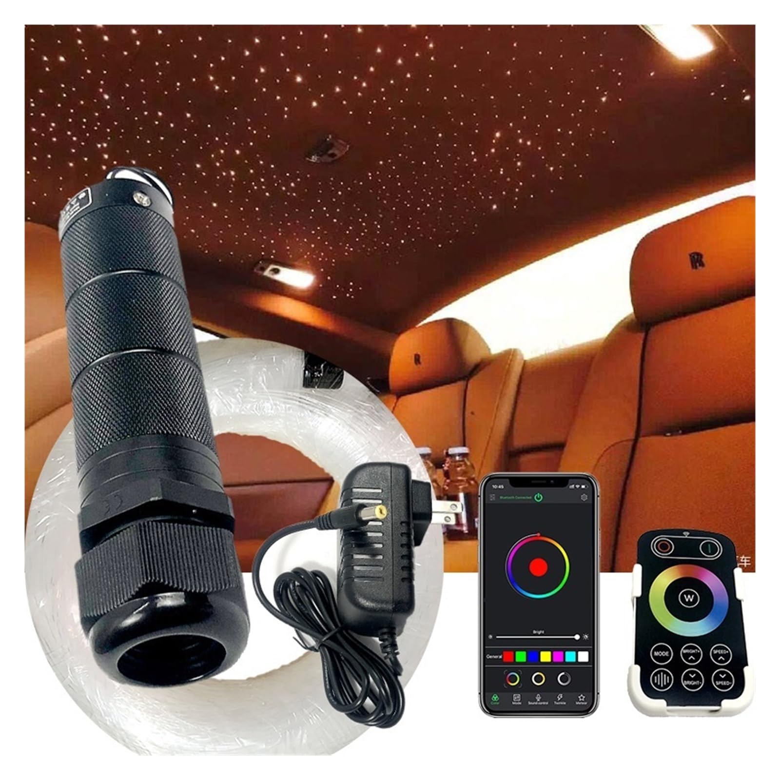 Lampa światłowodowa MAŁA 6W RGBW Pokój samochodowy Światła gwiezdne Zestawy sufitowe LED Optic Star, sterowanie światłowodem 3M Mobile WP Łatwe do ukrycia(300pcs 0.75mm 3M)
