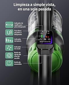 SunSare Aspiradora Sin Cable, 600W/50KPA/65Min (Eco), 1.8L Aspirador Sin Cable con Función de Aromaterapia, Pantalla LED inteligente, Función Antienredos para Pelo de Mascotas, Alfombras, Pisos, Coche_4