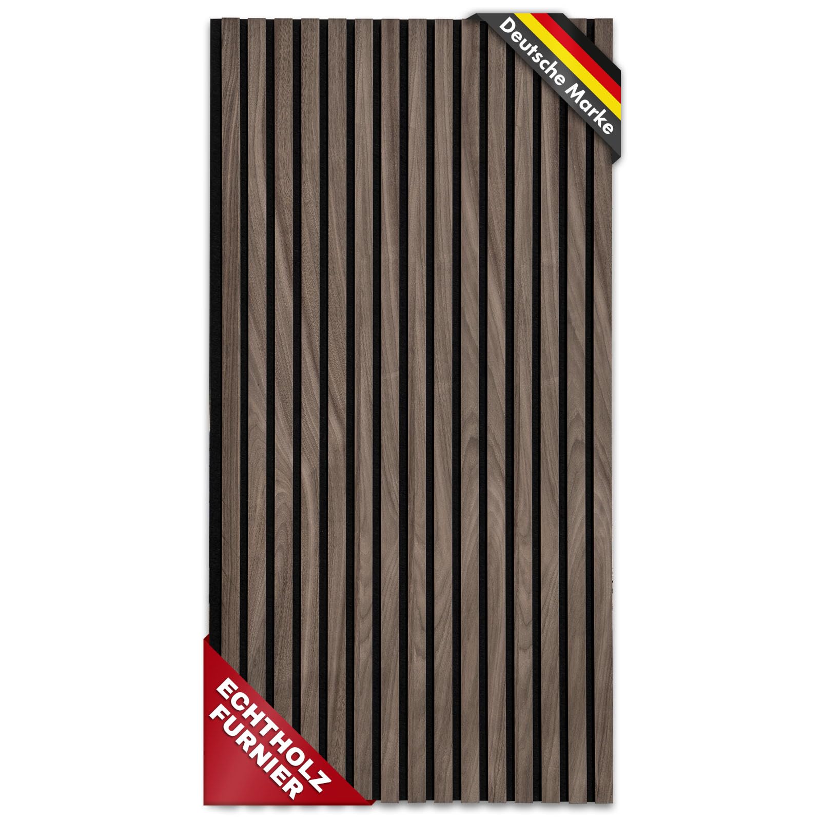 Floordirekt 3D Akustikpaneele 118 x 60 cm, Wandpaneele mit Echtholzfurnier für eine angenehme Raumakustik, Lamellenwand Holz und Filz, Wandverkleidung als Schallschutz, Schalldämmung (Black Walnuts)