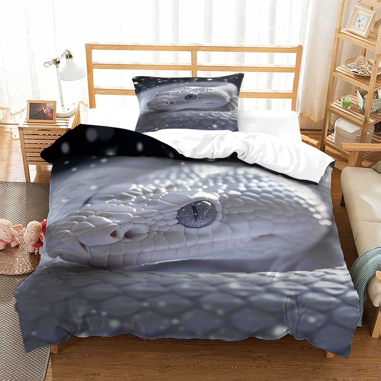 P1S9U7W5Y 3D Printed Realistic Snake Skin Duvet Cover Set 3pcs Soft Microfiber Animal Print Bedding Set Single（135x200cm）