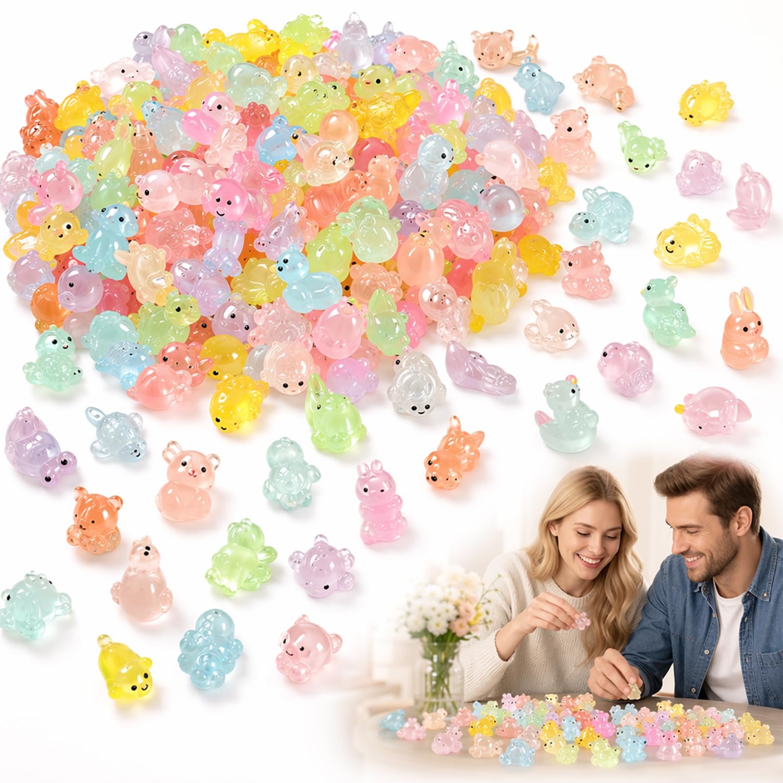 Ywikfag 150 Pcs Resin Animals Mixed, Glow Miniature Ornaments