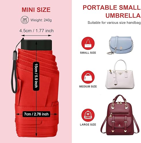 Miniatura 5 de LEAGERA Compact Travel Umbrella with Case - Mini Umbrella for Purse, Small Lightweight &Tiny Design Perfect for Parasol Outdoor Sun&Rain Umbrellas,