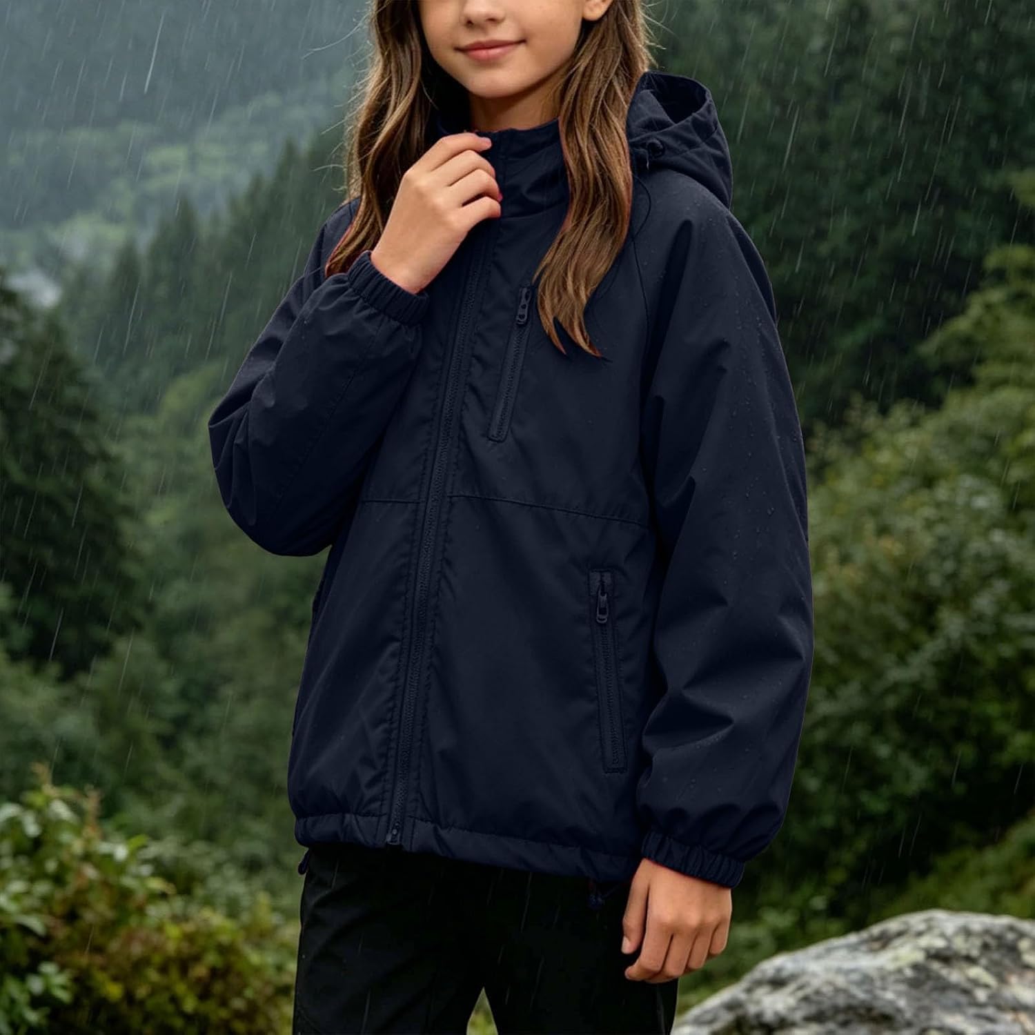 Kids Lightweight Waterproof Hooded Rain Jacket Travel