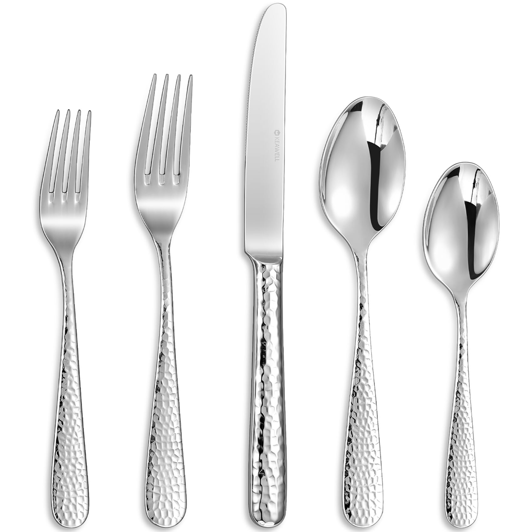 KEAWELL Premium Louise Hammered 20/45/65-Piece Silverware Set (20)