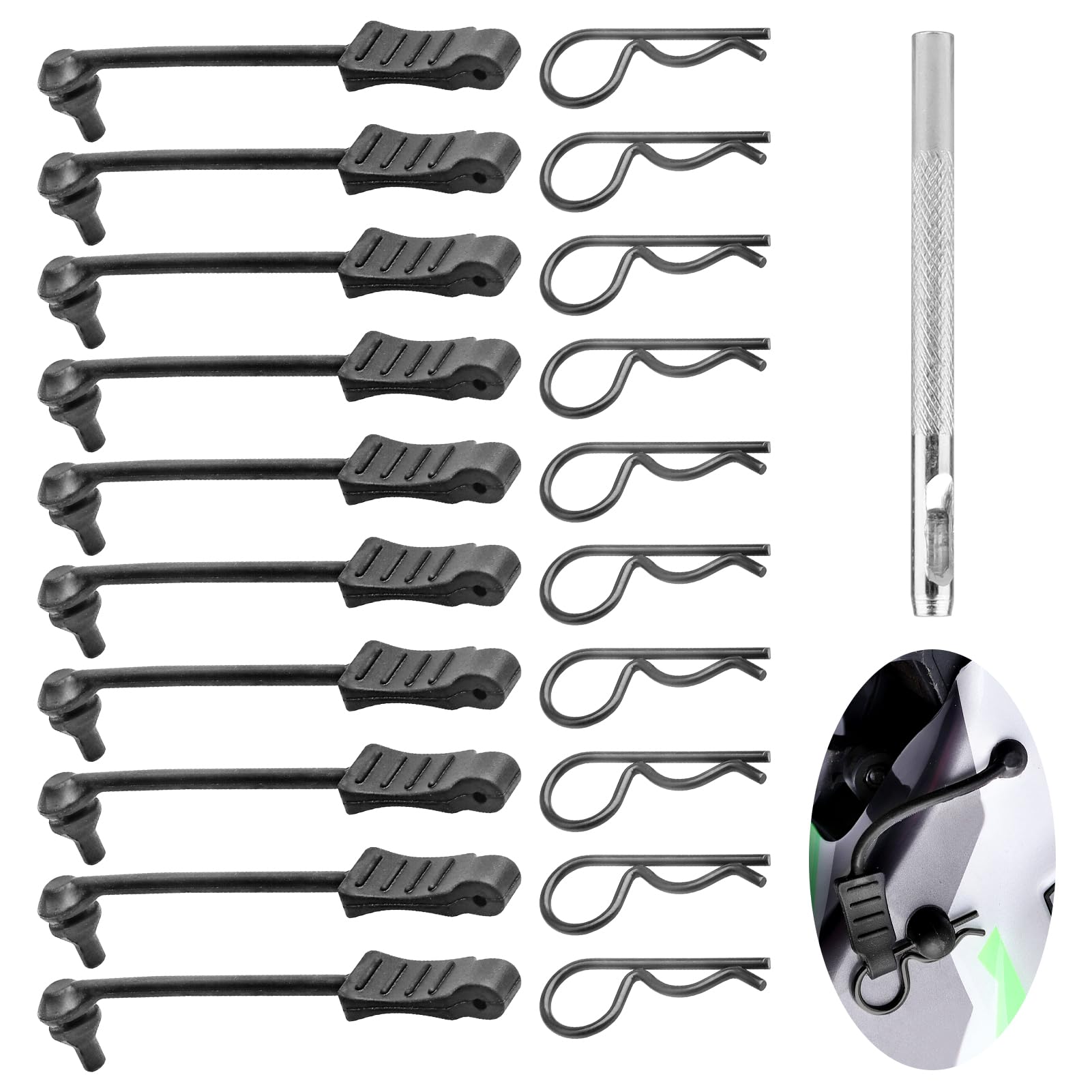 10PCS AllinRC 1/8 1/10 RC Body Clips w/ Pull Tabs & 4mm Body Reamer for Traxxas Slash Arrma Kraton Notorious Redcat Losi HSP HPI Kyosho RC Car Truck Buggy RC Clips Upgrades (1.4mm Rod Black)