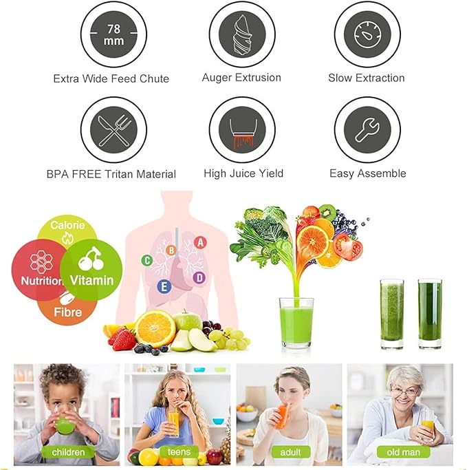 Extractor de Jugos Prensado en Frío Boca Ancha 75mm 200W 220V-240V miniatura 2