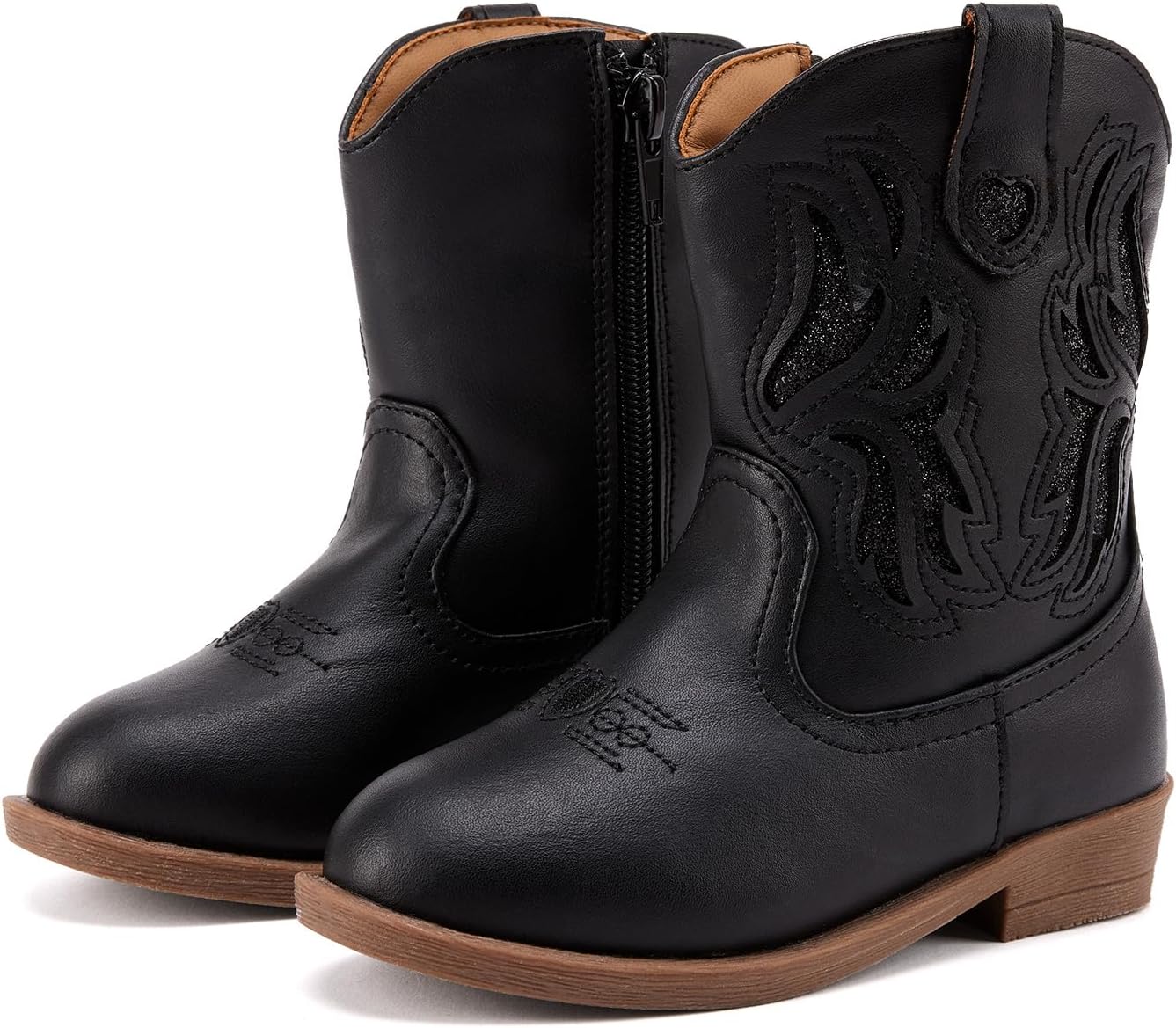 BMCiTYBM Toddler Little Girls Cowboy Cowgirl Boots Kids Pointed Toe Western Boots Mid Calf Side Zipper Riding Shoes for All Seasons (Toddler/Little Kid)