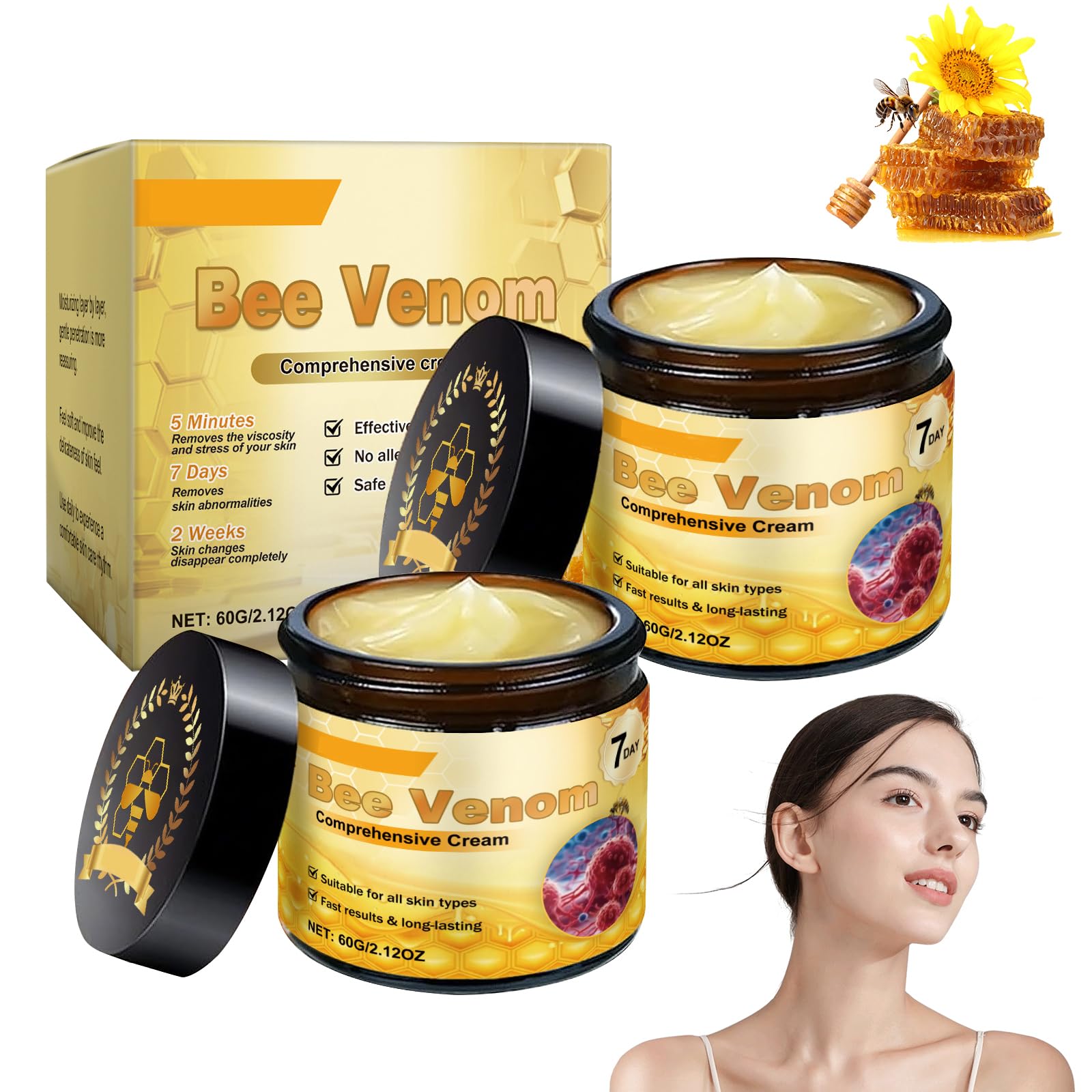2Pcs Bee Venom Comprehensive Cream,Professional Bee Venom Skin Treatment Cream,Advanced Firming & Wrinkle-Reducing cream,Natural Skin Moisturizer for