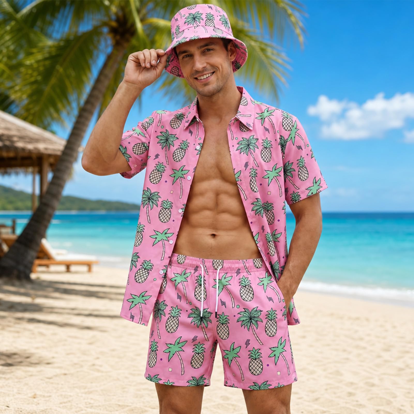 Conjunto de camisa hawaiana y pantalones cortos para hombre, camisas hawaianas para hombre, camisa hawaiana de verano, shiteshirts para interiores y exteriores, playa, vacaciones, talla S-3XL