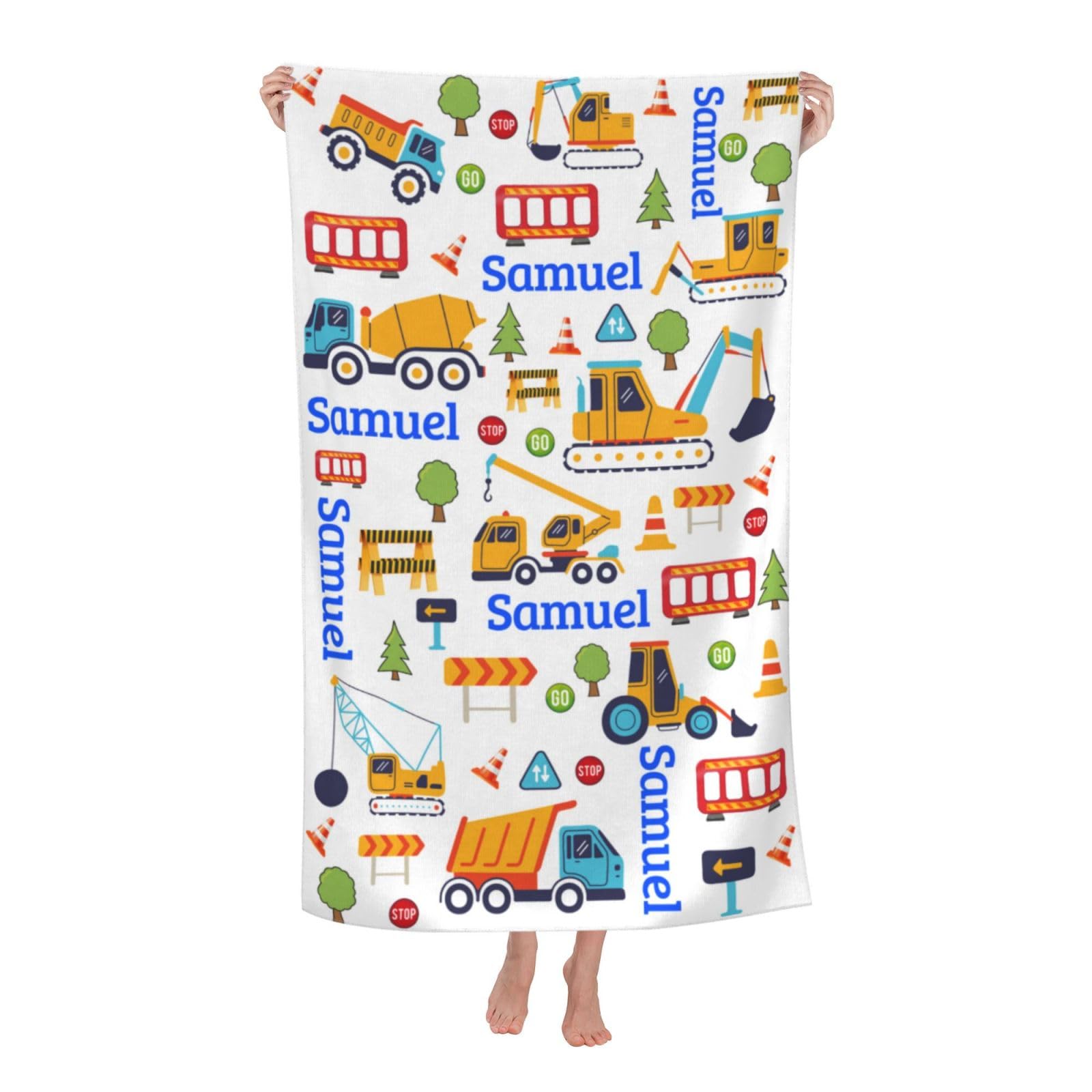 Naispanda Personalised Truck Kids Beach Towel Custom Bath Towel, 130x80cm Microfibre Quick Dry Sand Free Beach Towel for Boys Bath Swimming Pool Beach Gym Camping Travel
