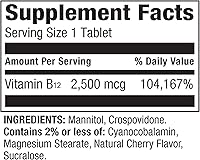 Vista 3 de Spring Valley Vitamina B12 Tabletas de disolución rápida Suplemento dietético Vitamina B12 2500 mcg Vitaminas B Complejo de vitamina B12