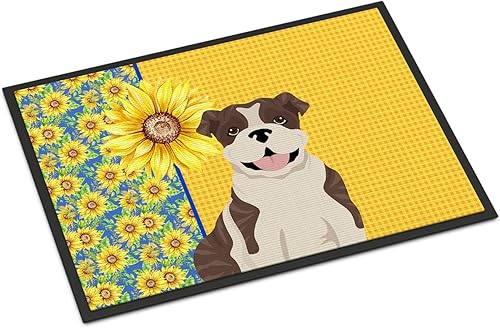 Caroline's Treasures WDK5413MAT - Tapete de verano para interiores o exteriores, diseño de girasoles y bulldog inglés, de 18 x 27 pulgadas, tapete