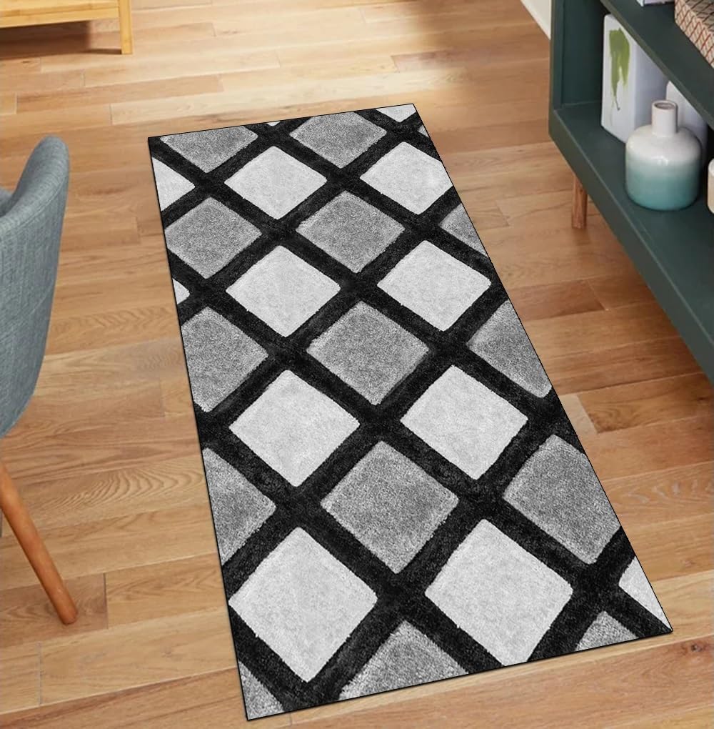 Alfombra pasillo gris patchwork de 60x80 cm lavable a metros