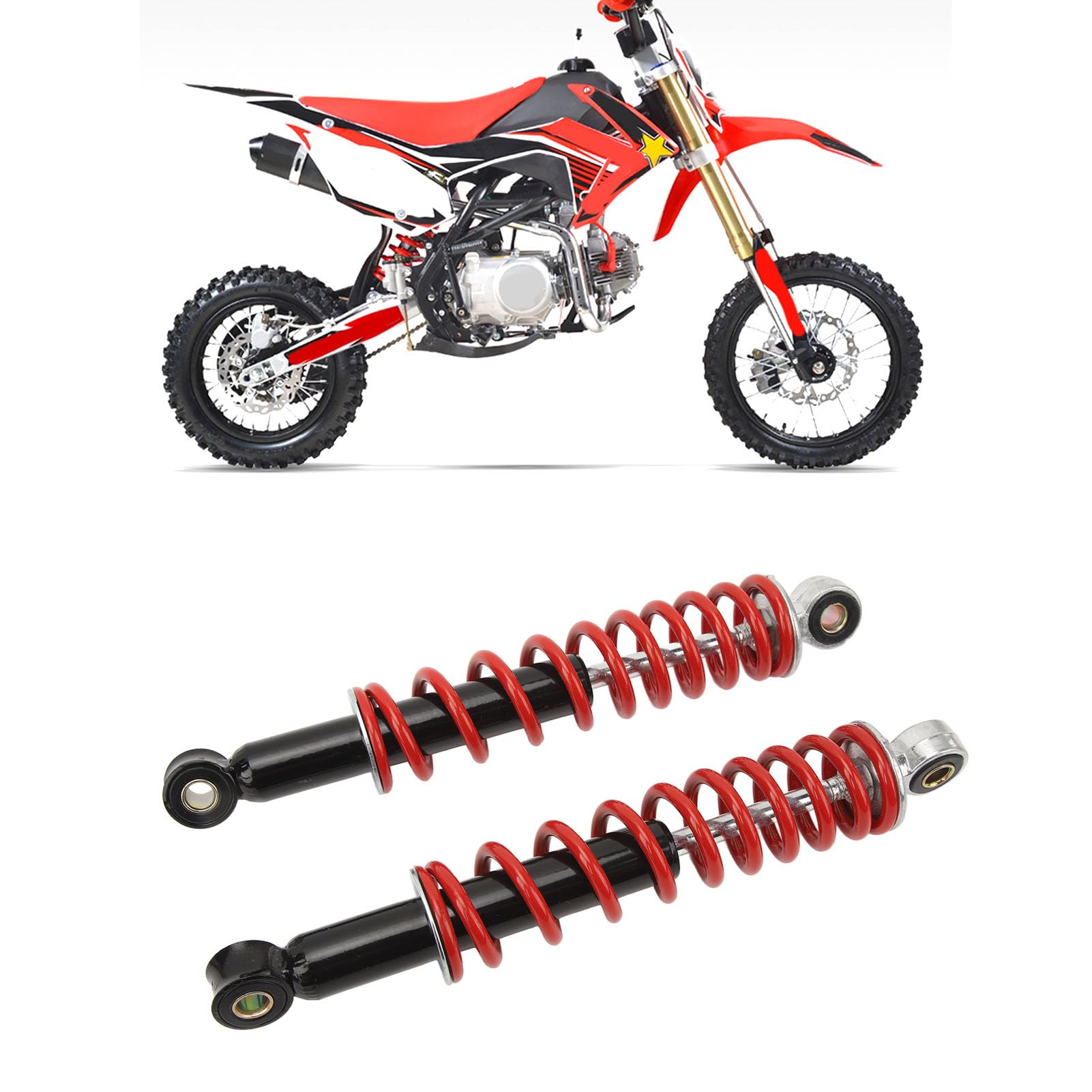 Amortiguador de Motocicleta de 2 Uds, 270mm 10mm Agujero Suspensión de Amortiguación, Amortiguador de Resorte para Dirt Pit Bike ATV Go Kart de 50cc a 125cc