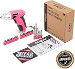 Hi-Spec 3.6V Rechargeable Electric Screwdriver Set for Home Repairs, Pink | 27 pc included, quick assembly jobs, reduced hand fatigue, portable charging convenience, tidy storage, ready for quick tasks