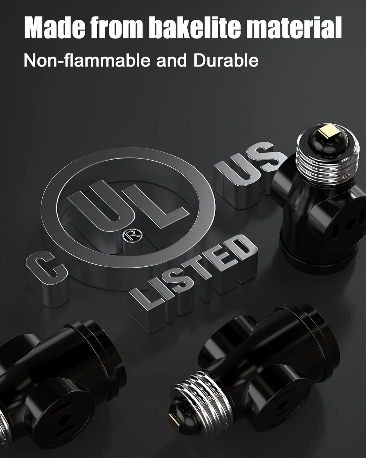 Super Sale 🛒 UL-listed 2 Outlet Light Socket Adapter JACKYLED E26 Socket to Outlet Splitter Converter Medium Screw Socket into 2 Polarized Outlet E26 Socket Adapter 4-Pack