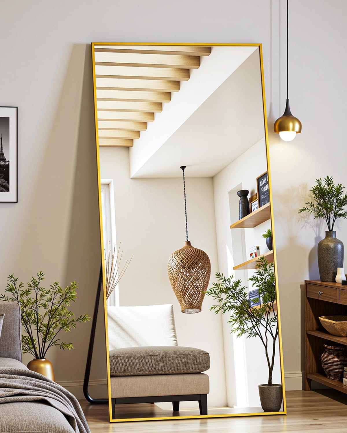 Suidia Full Length Mirror, 58"x18" Floor Standing Mirror Freestanding, Full Body Mirrors with Stand for Bedroom, Hanging Mounted for Living Room Cloakroom, Gold, Rectangular Style 58"L x 18"W Rectangular Style Gold