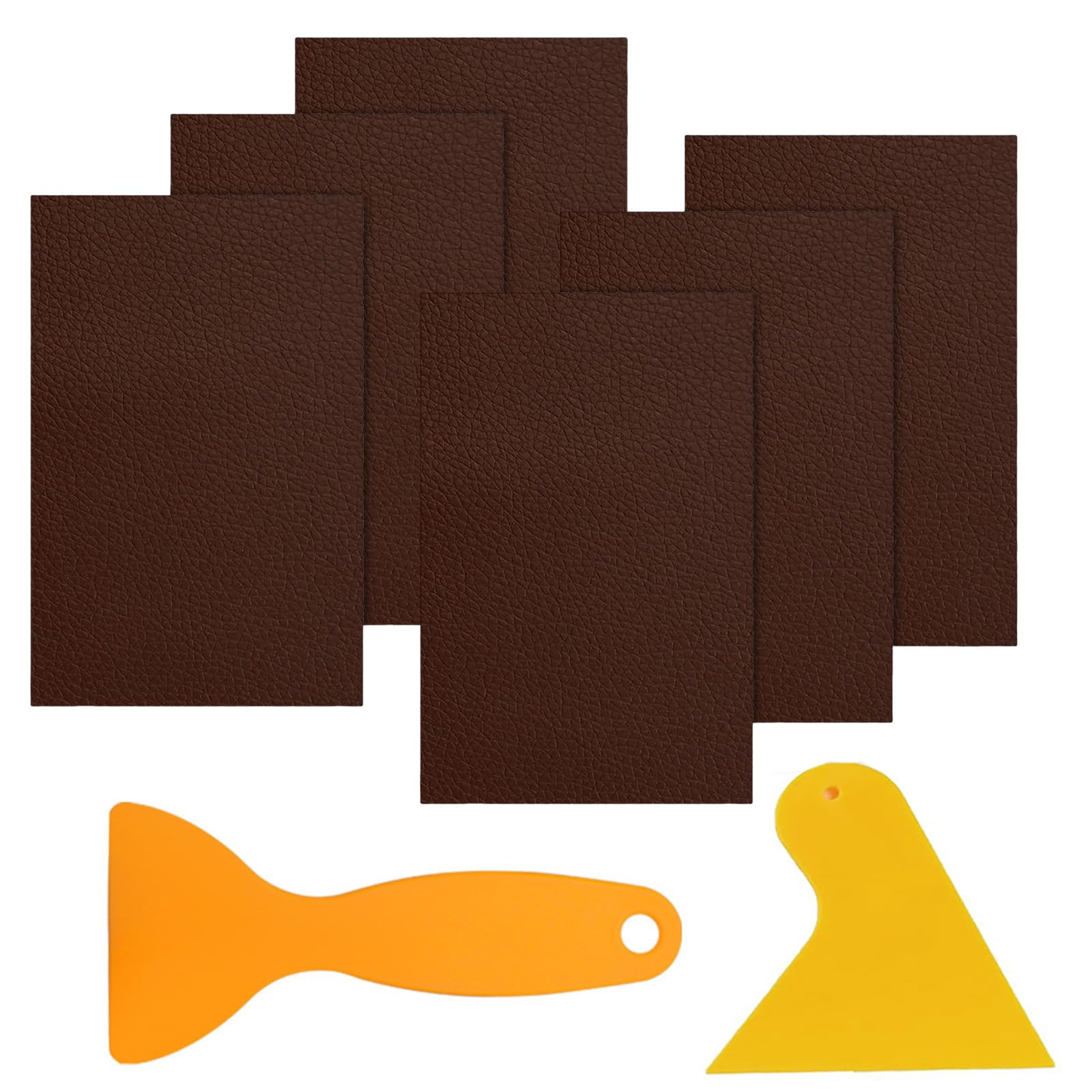 8Pcs Leather Sticker for Sofa Repair, Leather Patches for Sofa Repair, Self Adhesive Patches, Sofa Repair Patch, Includes 6 Patches and 2 Auxiliary Tools (Dark Brown)