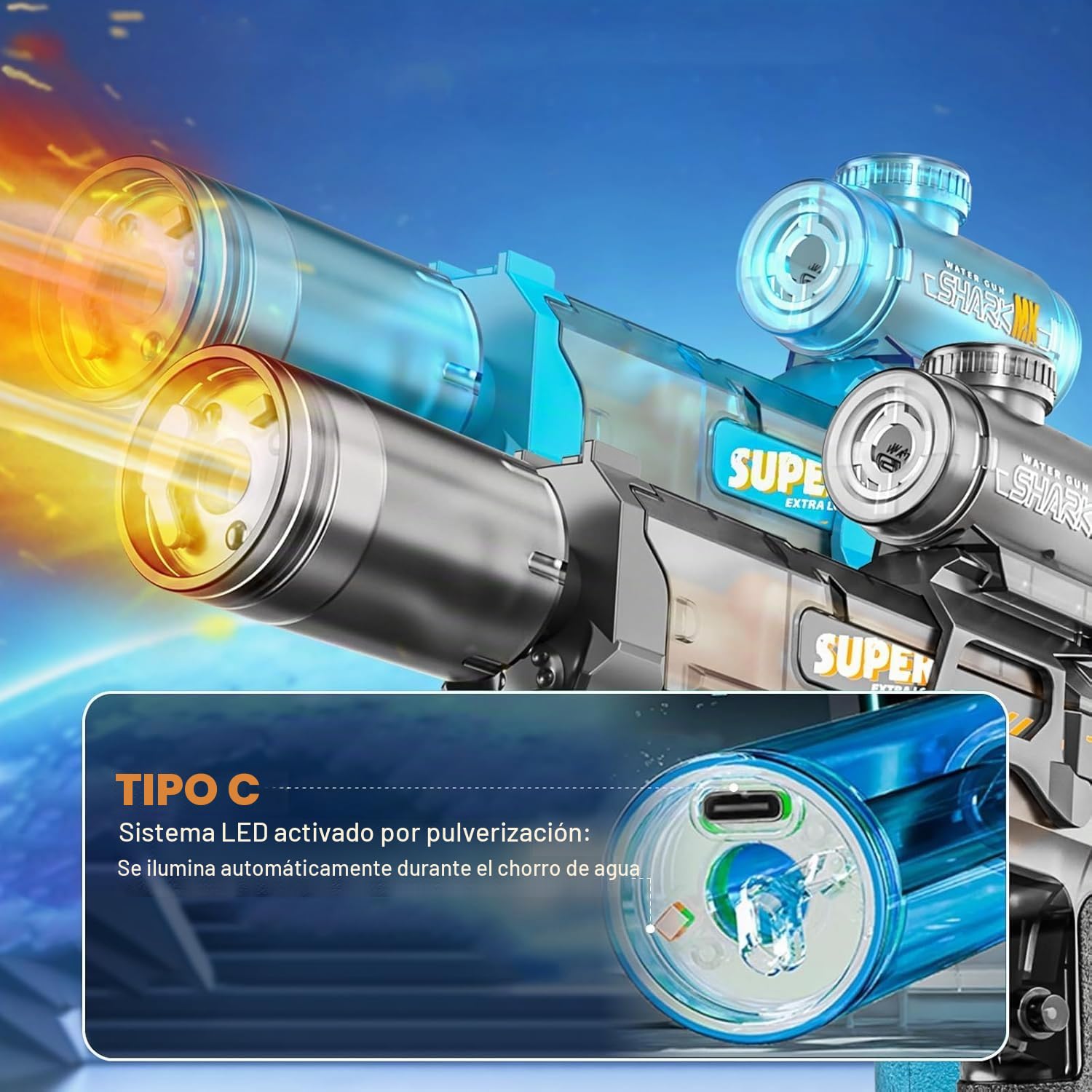 Pistola de agua eléctrica 2 piezas, pistola de agua eléctrica Splasher totalmente automática para niños y adultos, pistola de agua con energía acuática, pistola de agua 320 cc, capacidad de juguete de