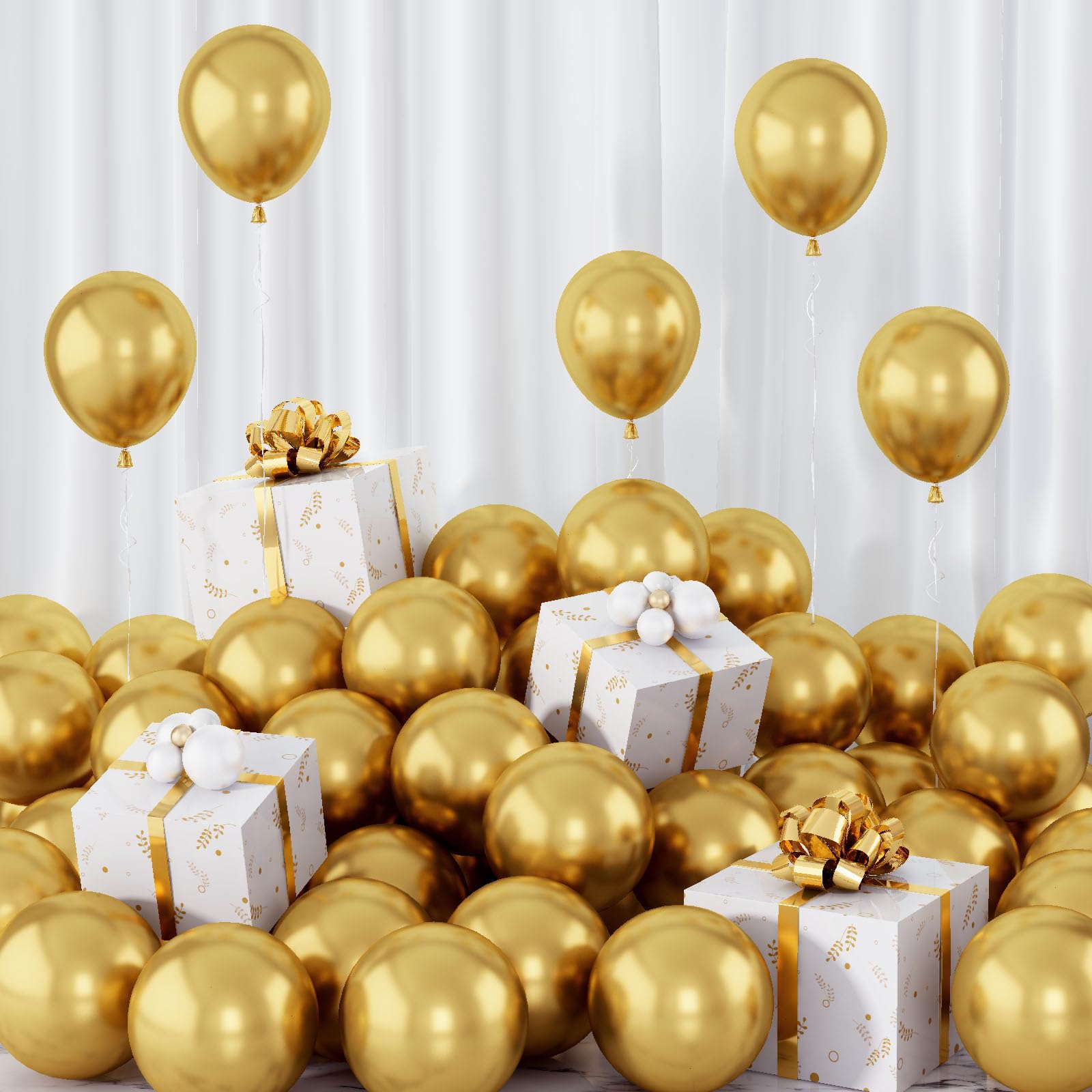 Metallic Gold Balloons 5inch Small Chrome Gold Balloon 60pcs Mini Round Latex Balloons for Balloon Arch Garland Birthday Party Decoration Anniversary Graduation