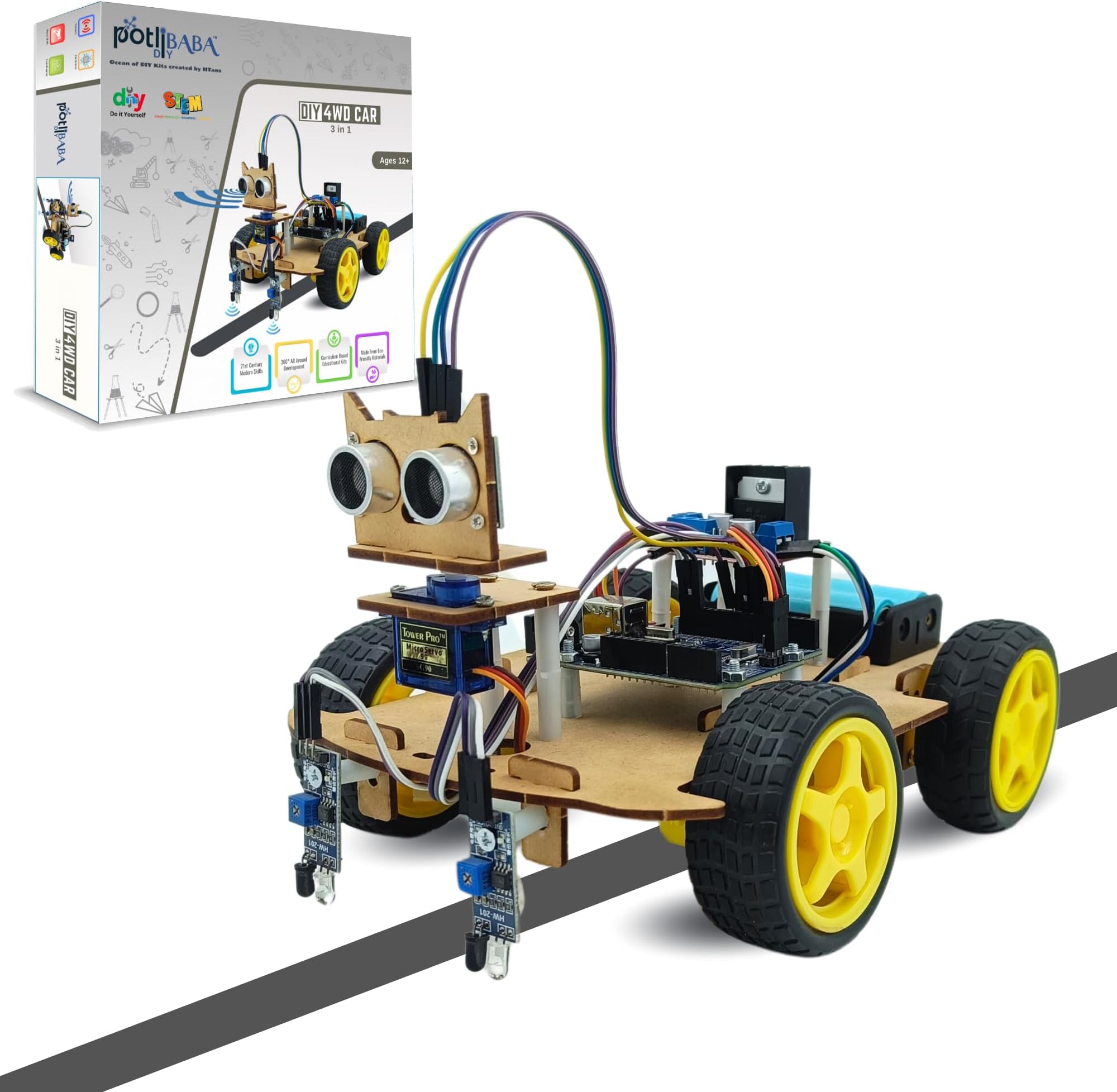 MR.M.I.Y DIY 4WD 2-in-1, Obstacle avoiding | Line Follower Robotics Kit