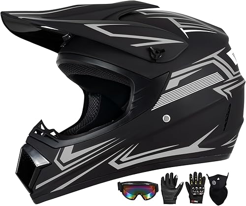 Miniatura 9 de Casco para jóvenes y niños de motocross, casco para adultos de ATV y bicicleta de tierra con gafas, guantes y máscara, casco de motocicleta de cara