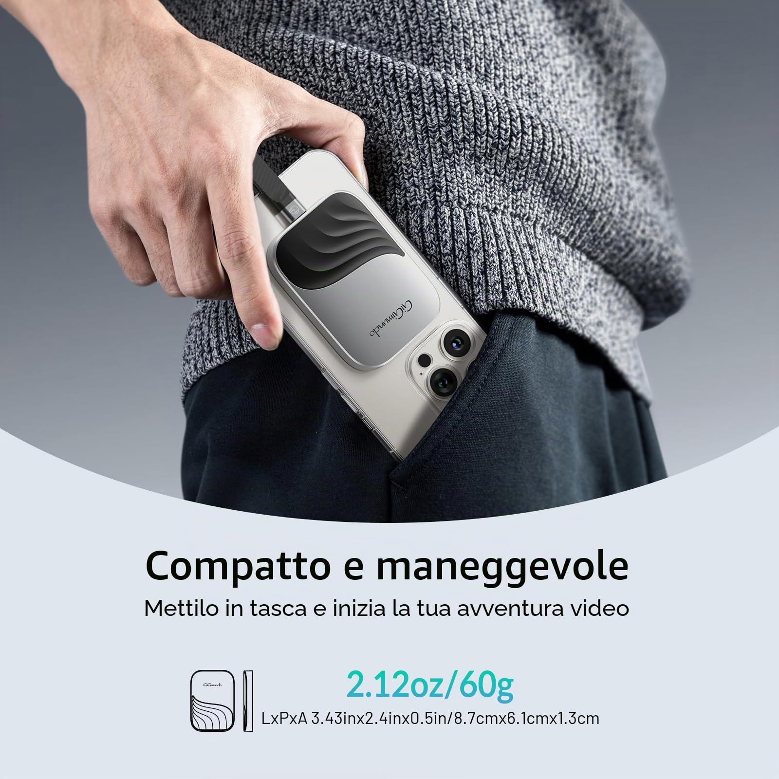 GiGimundo M20 SSD Magnetico 2TB, SSD Portatile, Resistente in Lega di Zinco, Max 2000MB/s tramite USB-C 3.2 Gen 2x2 per PC, Compatible for 15/15 Pro Max/16 Pro/16 Pro Max, Mac, Tavoletta