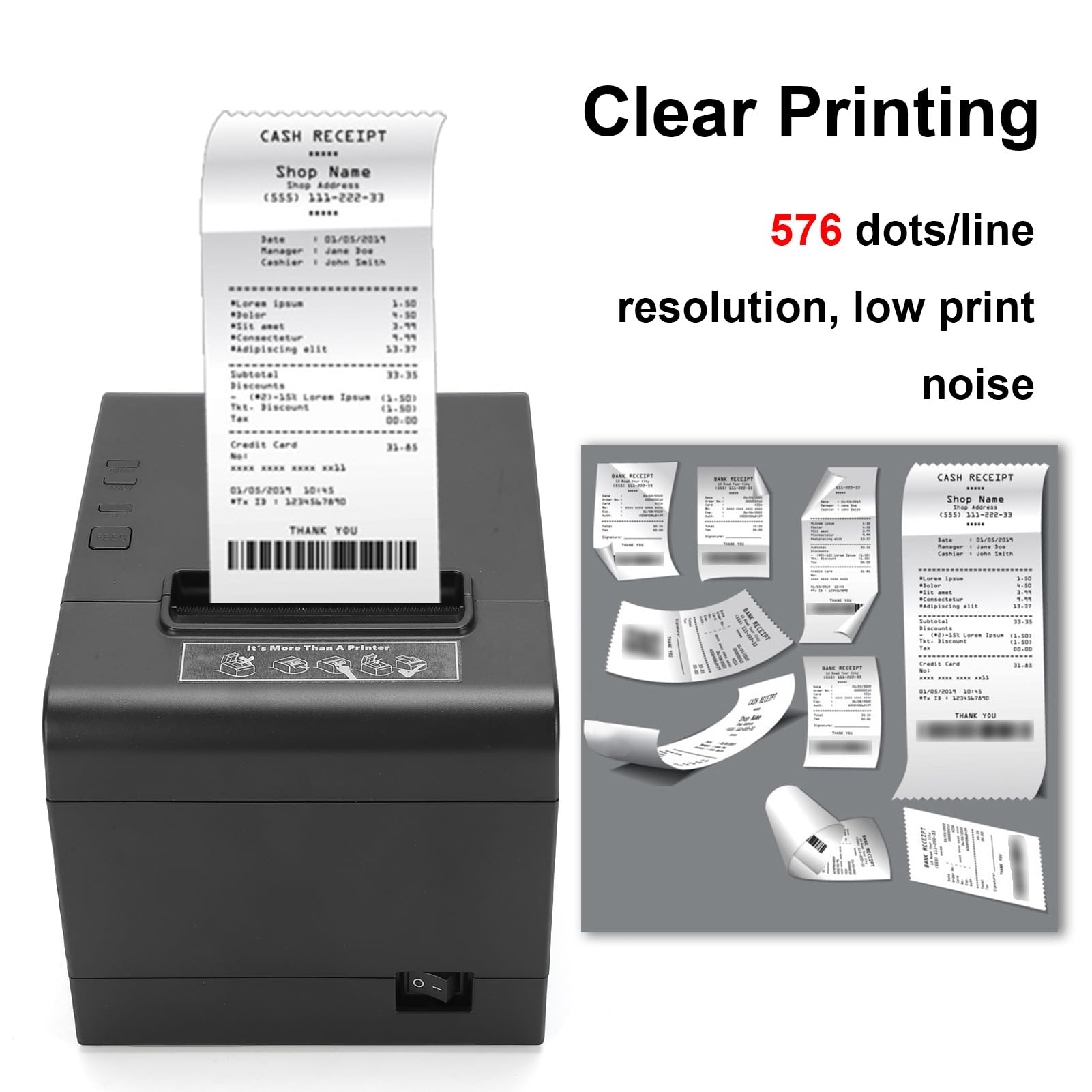 Bisofice Impresora térmica de recibos de 80 mm, impresora de recibos POS compatible con corte automático, ESC/POS, (260 mm/s, USB +WiFi)