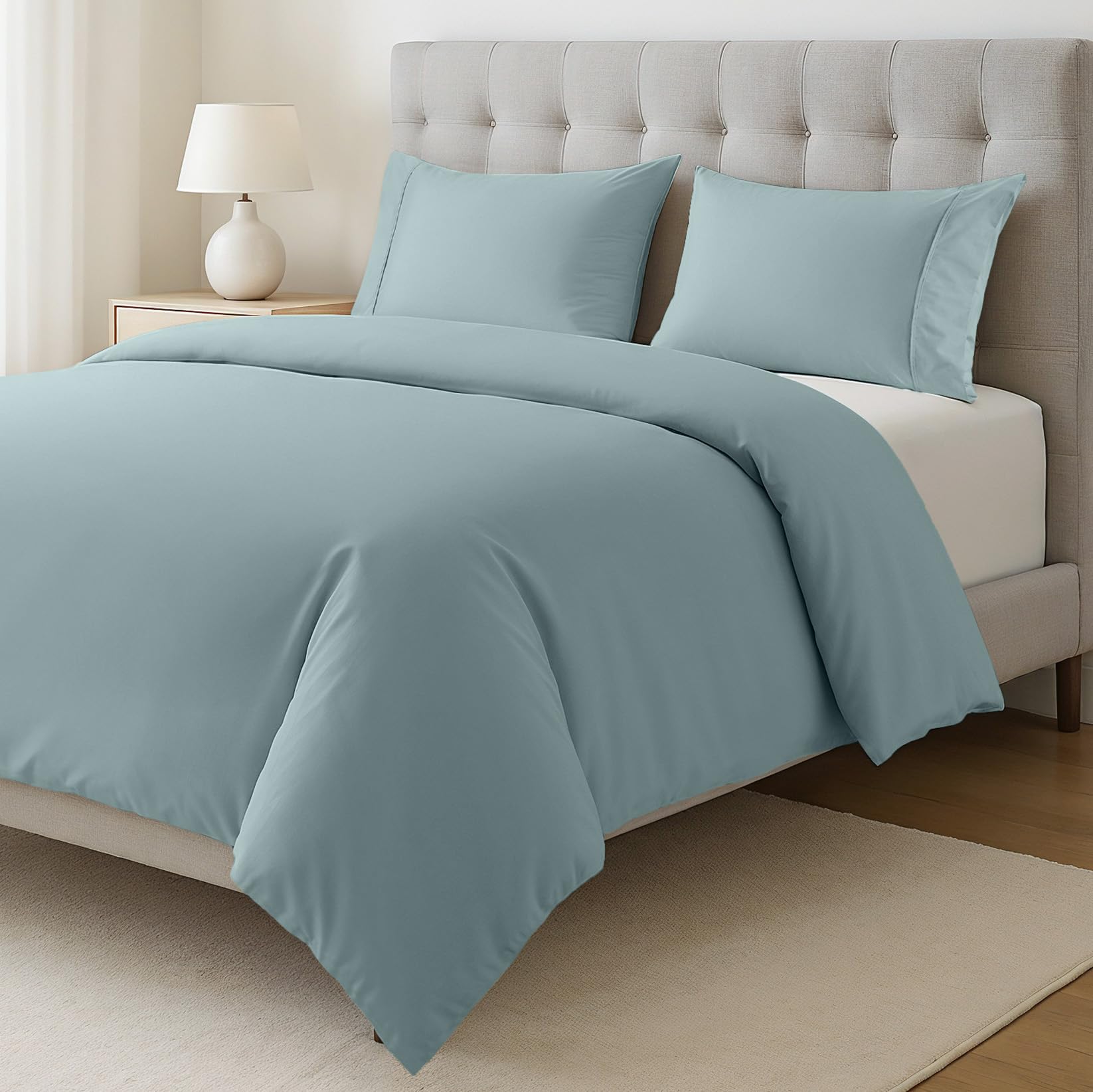 Lane Linen 100% Cotton Single Duvet Cover Set French Blue - Pre-Washed, Eco-Friendly, Percale Weave Bedding - Lightweight, Breathable Quilt Cover with Button Closure, 2 Piece Set